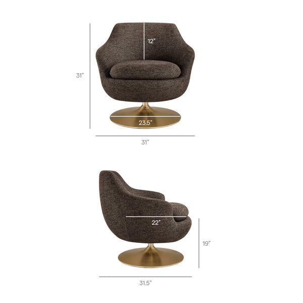 Modway Furniture Quimby Chenille Barrel Swivel Chair with Brushed Gold Base for Modern Living Espresso EEI-7768-ESP