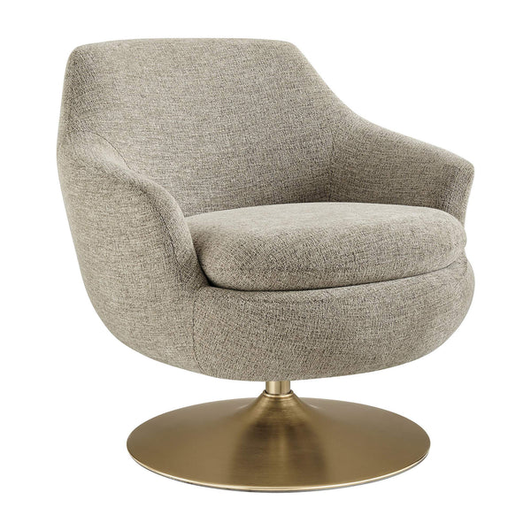 Modway Furniture Quimby Chenille Barrel Swivel Chair with Brushed Gold Base for Modern Living Flax EEI-7768-FLX
