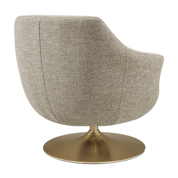 Modway Furniture Quimby Chenille Barrel Swivel Chair with Brushed Gold Base for Modern Living Flax EEI-7768-FLX