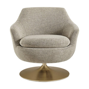 Modway Furniture Quimby Chenille Barrel Swivel Chair with Brushed Gold Base for Modern Living Flax EEI-7768-FLX