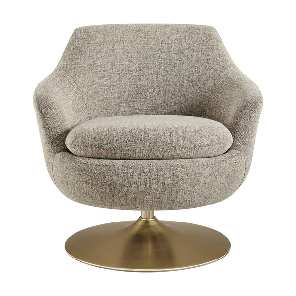 Modway Furniture Quimby Chenille Barrel Swivel Chair with Brushed Gold Base for Modern Living Flax EEI-7768-FLX
