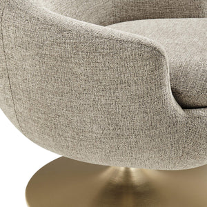 Modway Furniture Quimby Chenille Barrel Swivel Chair with Brushed Gold Base for Modern Living Flax EEI-7768-FLX