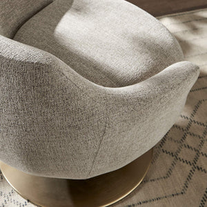 Modway Furniture Quimby Chenille Barrel Swivel Chair with Brushed Gold Base for Modern Living Flax EEI-7768-FLX
