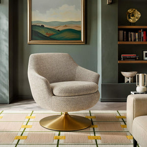 Modway Furniture Quimby Chenille Barrel Swivel Chair with Brushed Gold Base for Modern Living Flax EEI-7768-FLX