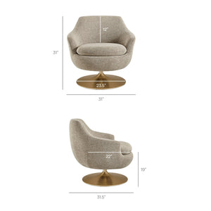 Modway Furniture Quimby Chenille Barrel Swivel Chair with Brushed Gold Base for Modern Living Flax EEI-7768-FLX