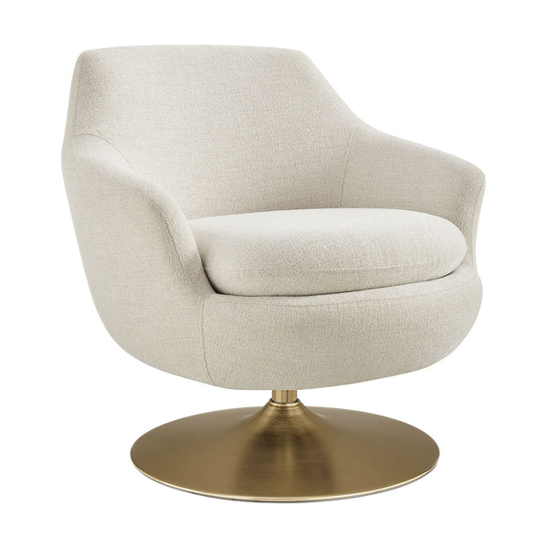 Modway Furniture Quimby Chenille Barrel Swivel Chair with Brushed Gold Base for Modern Living Ivory EEI-7768-IVO