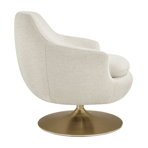 Modway Furniture Quimby Chenille Barrel Swivel Chair with Brushed Gold Base for Modern Living Ivory EEI-7768-IVO