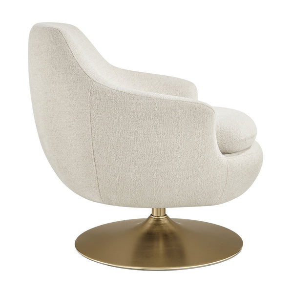 Modway Furniture Quimby Chenille Barrel Swivel Chair with Brushed Gold Base for Modern Living Ivory EEI-7768-IVO