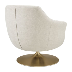 Modway Furniture Quimby Chenille Barrel Swivel Chair with Brushed Gold Base for Modern Living Ivory EEI-7768-IVO
