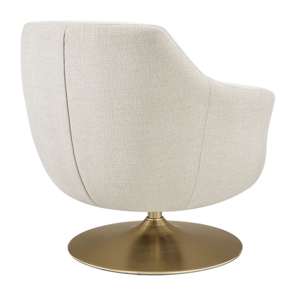 Modway Furniture Quimby Chenille Barrel Swivel Chair with Brushed Gold Base for Modern Living Ivory EEI-7768-IVO