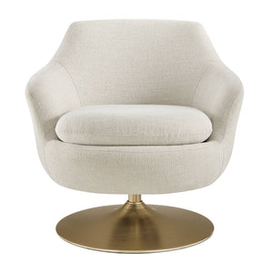 Modway Furniture Quimby Chenille Barrel Swivel Chair with Brushed Gold Base for Modern Living Ivory EEI-7768-IVO