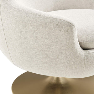 Modway Furniture Quimby Chenille Barrel Swivel Chair with Brushed Gold Base for Modern Living Ivory EEI-7768-IVO