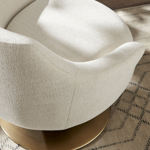Modway Furniture Quimby Chenille Barrel Swivel Chair with Brushed Gold Base for Modern Living Ivory EEI-7768-IVO