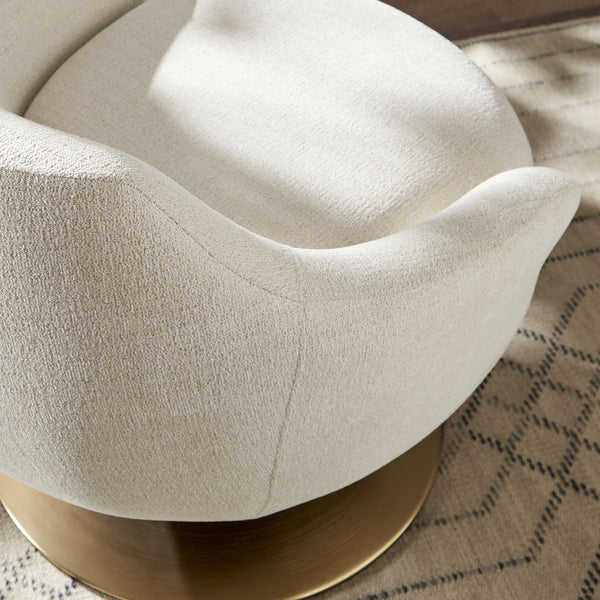 Modway Furniture Quimby Chenille Barrel Swivel Chair with Brushed Gold Base for Modern Living Ivory EEI-7768-IVO