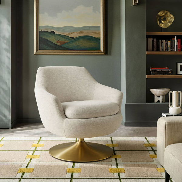 Modway Furniture Quimby Chenille Barrel Swivel Chair with Brushed Gold Base for Modern Living Ivory EEI-7768-IVO