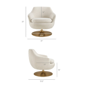 Modway Furniture Quimby Chenille Barrel Swivel Chair with Brushed Gold Base for Modern Living Ivory EEI-7768-IVO