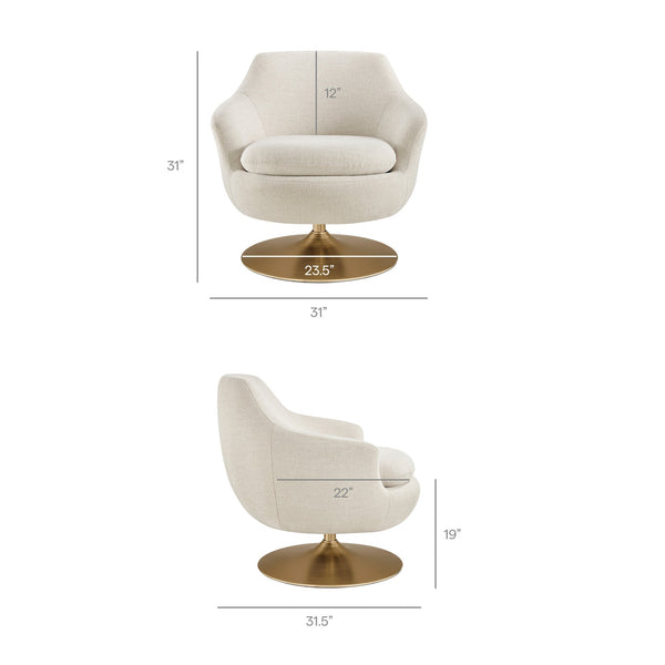 Modway Furniture Quimby Chenille Barrel Swivel Chair with Brushed Gold Base for Modern Living Ivory EEI-7768-IVO