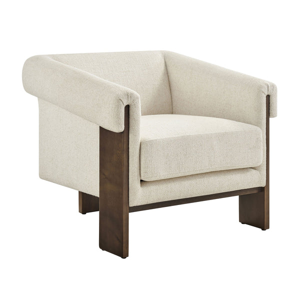 Modway Furniture Halbrook Linen Blend Accent Chair with Tripod Wood Legs for Living Room Reading Nooks White EEI-7769-IVO