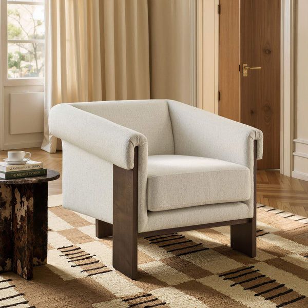 Modway Furniture Halbrook Linen Blend Accent Chair with Tripod Wood Legs for Living Room Reading Nooks White EEI-7769-IVO