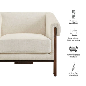 Modway Furniture Halbrook Linen Blend Accent Chair with Tripod Wood Legs for Living Room Reading Nooks White EEI-7769-IVO