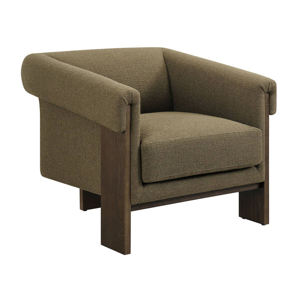 Modway Furniture Halbrook Linen Blend Accent Chair with Tripod Wood Legs for Living Room Reading Nooks Green EEI-7769-OLI