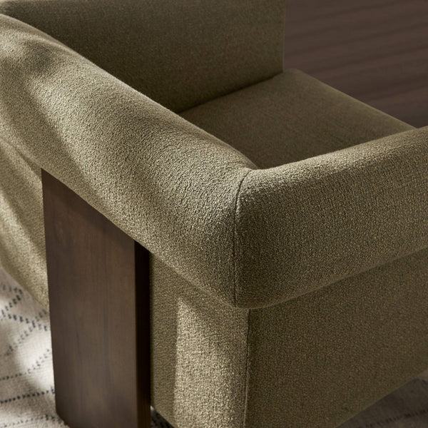 Modway Furniture Halbrook Linen Blend Accent Chair with Tripod Wood Legs for Living Room Reading Nooks Green EEI-7769-OLI