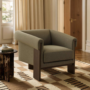 Modway Furniture Halbrook Linen Blend Accent Chair with Tripod Wood Legs for Living Room Reading Nooks Green EEI-7769-OLI