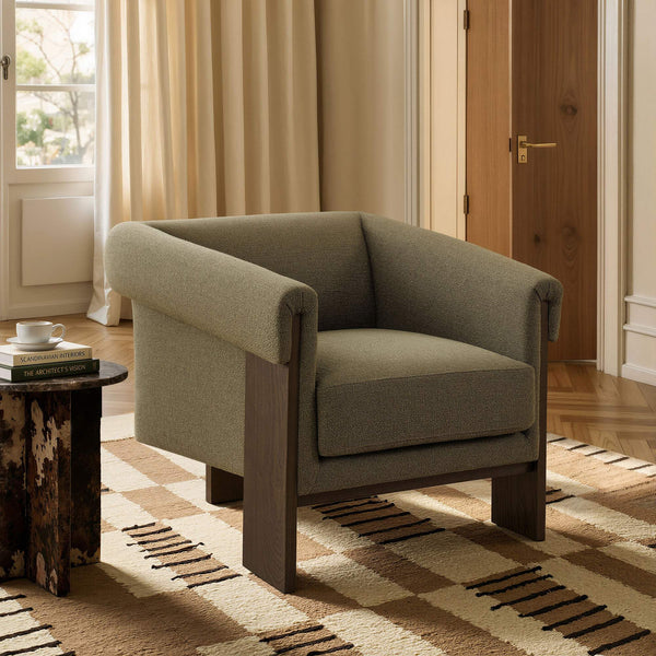 Modway Furniture Halbrook Linen Blend Accent Chair with Tripod Wood Legs for Living Room Reading Nooks Green EEI-7769-OLI