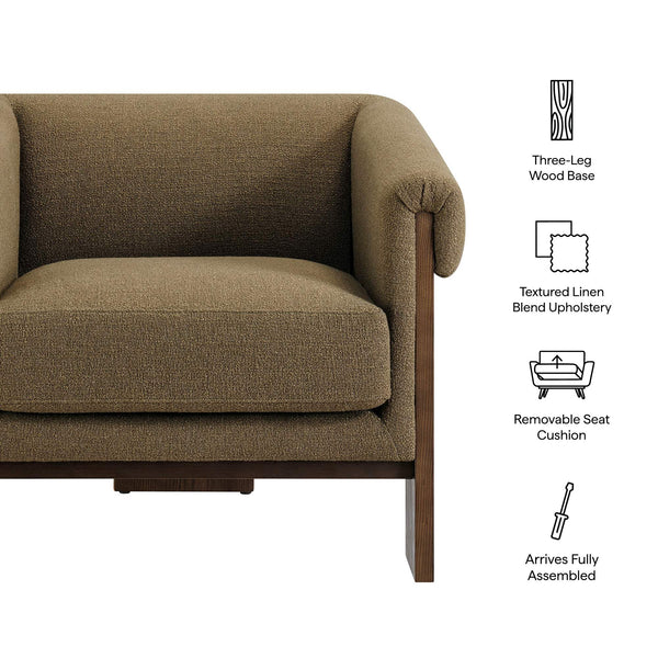 Modway Furniture Halbrook Linen Blend Accent Chair with Tripod Wood Legs for Living Room Reading Nooks Green EEI-7769-OLI