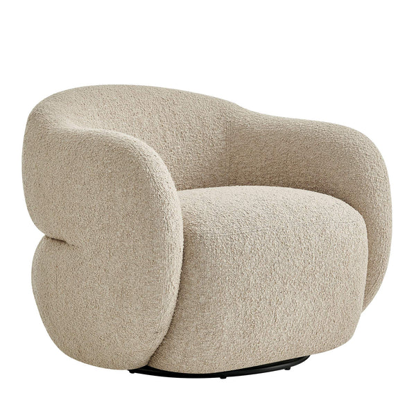 Modway Furniture Selby Swivel Accent Chair Woven Nubby Fabric Rounded Wrap Arms Living Room Seat White EEI-7770-LIN