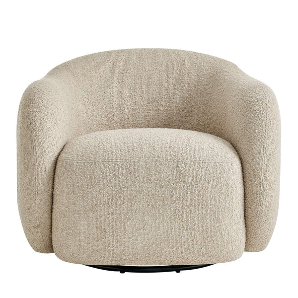 Modway Furniture Selby Swivel Accent Chair Woven Nubby Fabric Rounded Wrap Arms Living Room Seat White EEI-7770-LIN