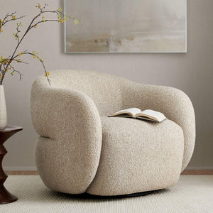 Modway Furniture Selby Swivel Accent Chair Woven Nubby Fabric Rounded Wrap Arms Living Room Seat White EEI-7770-LIN