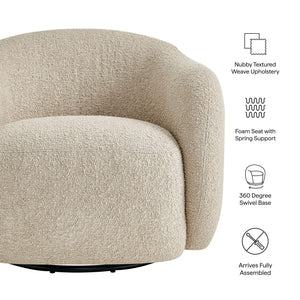 Modway Furniture Selby Swivel Accent Chair Woven Nubby Fabric Rounded Wrap Arms Living Room Seat White EEI-7770-LIN