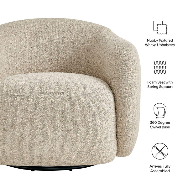 Modway Furniture Selby Swivel Accent Chair Woven Nubby Fabric Rounded Wrap Arms Living Room Seat White EEI-7770-LIN