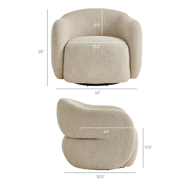 Modway Furniture Selby Swivel Accent Chair Woven Nubby Fabric Rounded Wrap Arms Living Room Seat White EEI-7770-LIN