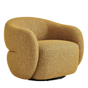 Modway Furniture Selby Swivel Accent Chair Woven Nubby Fabric Rounded Wrap Arms Living Room Seat Yellow EEI-7770-MRD