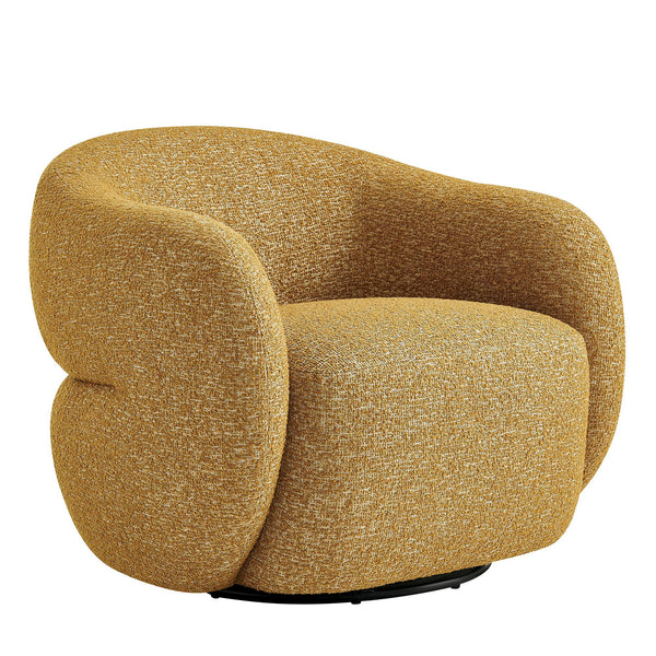 Modway Furniture Selby Swivel Accent Chair Woven Nubby Fabric Rounded Wrap Arms Living Room Seat Yellow EEI-7770-MRD