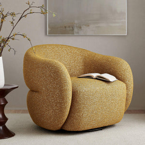 Modway Furniture Selby Swivel Accent Chair Woven Nubby Fabric Rounded Wrap Arms Living Room Seat Yellow EEI-7770-MRD