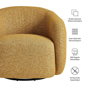 Modway Furniture Selby Swivel Accent Chair Woven Nubby Fabric Rounded Wrap Arms Living Room Seat Yellow EEI-7770-MRD
