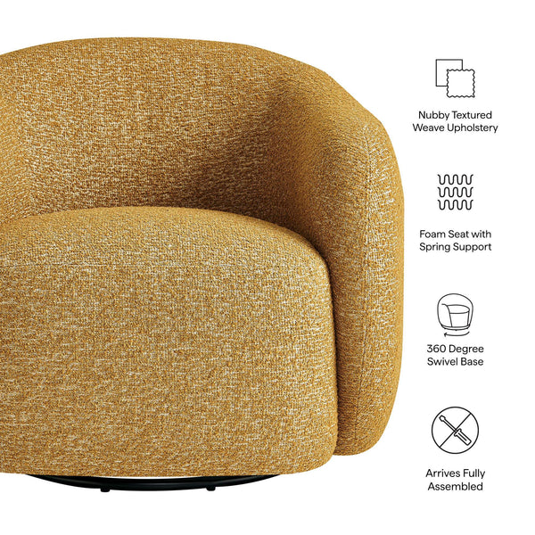 Modway Furniture Selby Swivel Accent Chair Woven Nubby Fabric Rounded Wrap Arms Living Room Seat Yellow EEI-7770-MRD