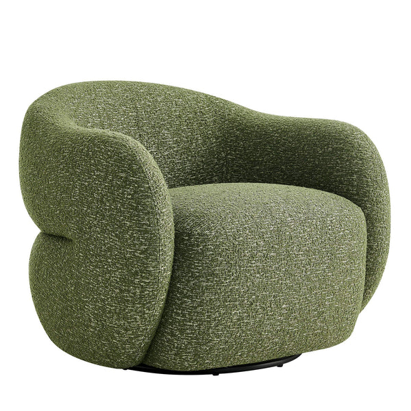Modway Furniture Selby Swivel Accent Chair Woven Nubby Fabric Rounded Wrap Arms Living Room Seat Green EEI-7770-OLI
