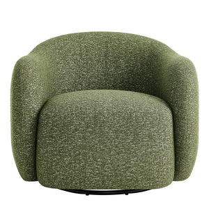 Modway Furniture Selby Swivel Accent Chair Woven Nubby Fabric Rounded Wrap Arms Living Room Seat Green EEI-7770-OLI