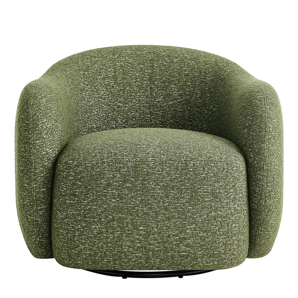 Modway Furniture Selby Swivel Accent Chair Woven Nubby Fabric Rounded Wrap Arms Living Room Seat Green EEI-7770-OLI
