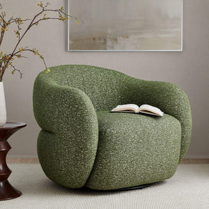 Modway Furniture Selby Swivel Accent Chair Woven Nubby Fabric Rounded Wrap Arms Living Room Seat Green EEI-7770-OLI