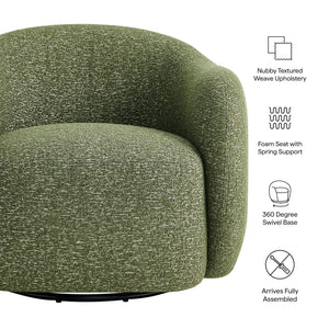 Modway Furniture Selby Swivel Accent Chair Woven Nubby Fabric Rounded Wrap Arms Living Room Seat Green EEI-7770-OLI