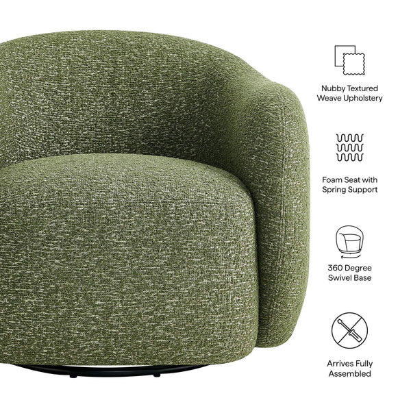 Modway Furniture Selby Swivel Accent Chair Woven Nubby Fabric Rounded Wrap Arms Living Room Seat Green EEI-7770-OLI