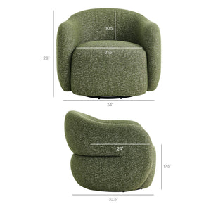 Modway Furniture Selby Swivel Accent Chair Woven Nubby Fabric Rounded Wrap Arms Living Room Seat Green EEI-7770-OLI