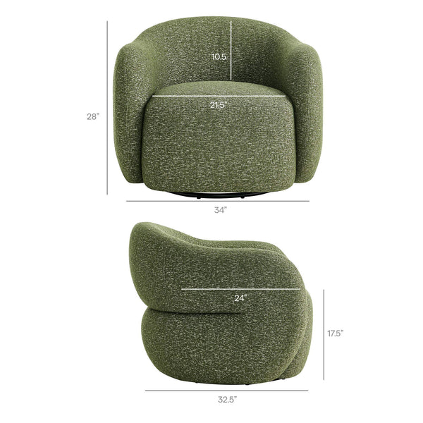 Modway Furniture Selby Swivel Accent Chair Woven Nubby Fabric Rounded Wrap Arms Living Room Seat Green EEI-7770-OLI