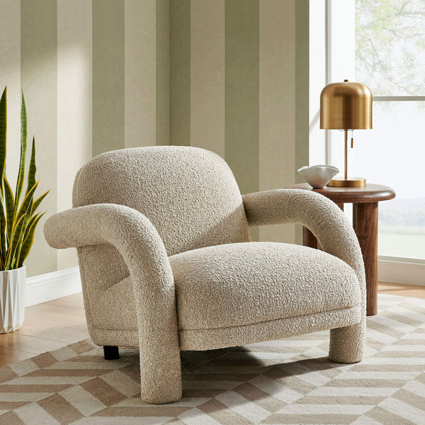 Modway Furniture Ferris Sculptural Woven Lounge Chair with Arched Arms for Casual Living Rooms Brown EEI-7771-LIN