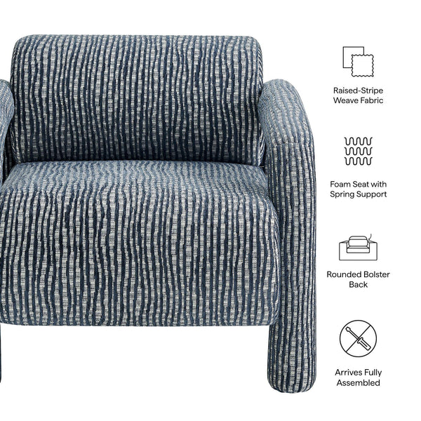 Modway Furniture Quill Modway Striped Woven Accent Chair with Bolster Back and Padded Arms Blue EEI-7772-NAV
